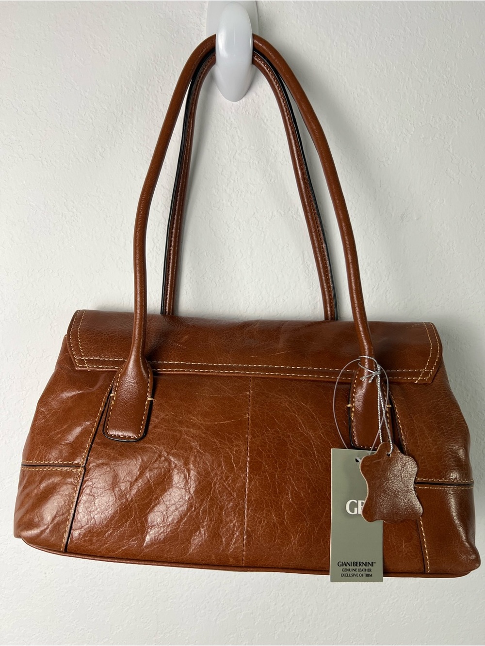 Giani Bernini Big Buckle Brown Tobacco Glazed Leather Baguette Shoulder Purse - Picture 2 of 14